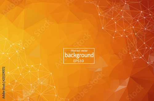 Abstract Orange Polygonal Space Background with Connecting Dots and Lines.  Connection structure. Vector science background. Polygonal vector background. Futuristic HUD background.