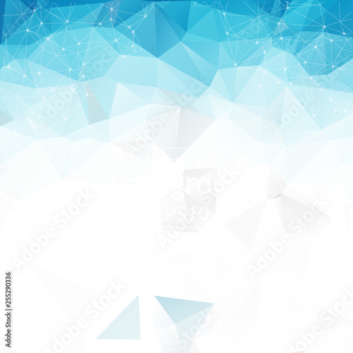 Geometric White Blue Polygonal background molecule and communication. Connected lines with dots. Minimalism chaotic illustration background. Concept of the science, chemistry, medicine, technology.