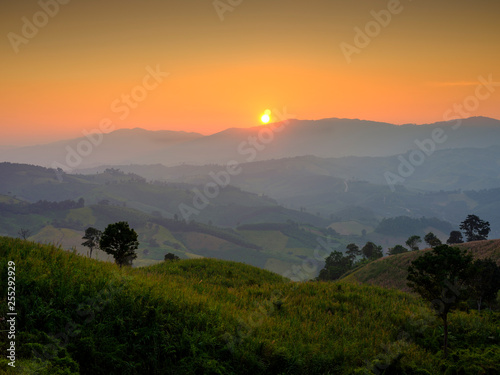 Sunset with mountain background
