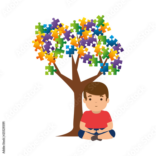 boy with tree puzzle attached