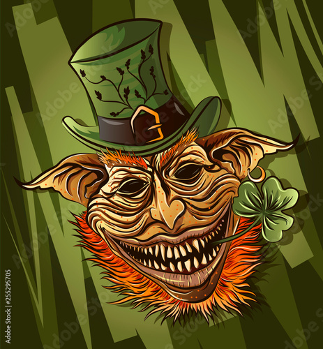 Tough cartoon angry Leprechaun St Patricks Day character,avatar for irish holiday