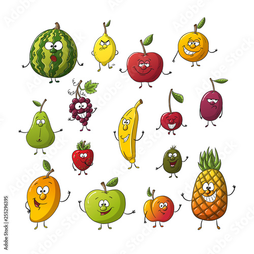 Collection of some different cartoon fruits. Isolated on white background, with separate layers.