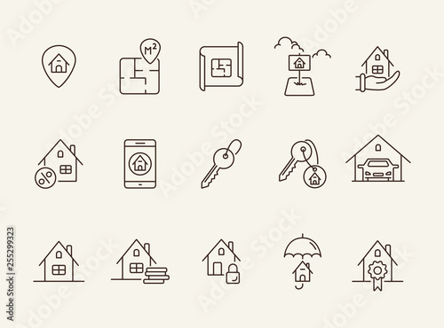 Mortgage line icon set
