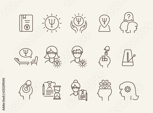 Psychology line icon set