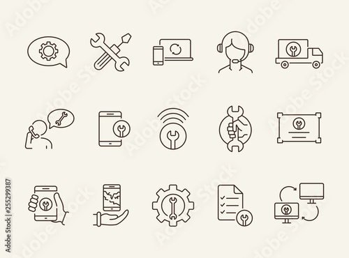 Technical support line icon set