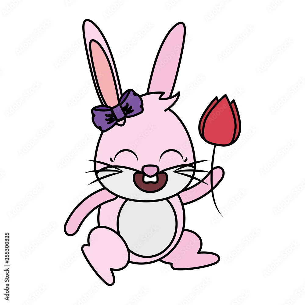 beautiful rabbit with rose flower easter character
