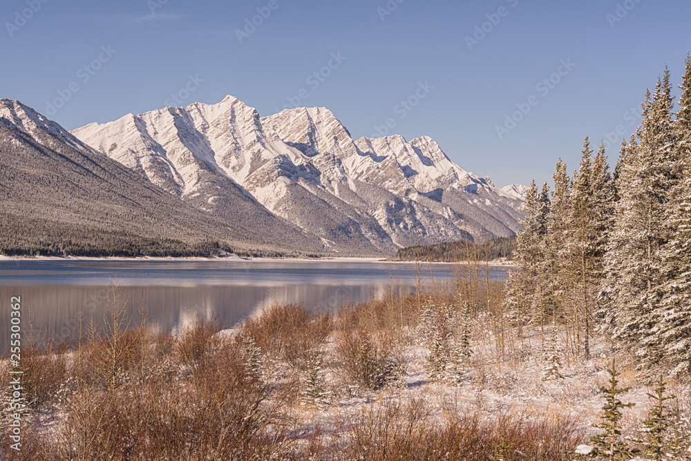 Spray Lake and Rocky Mountains in Winter