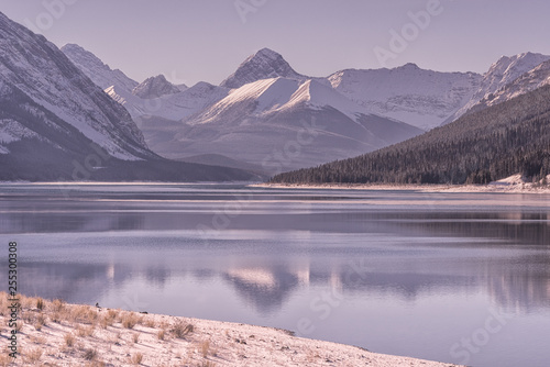 Dawn Mountain Landscape at Spray Lake in Winter