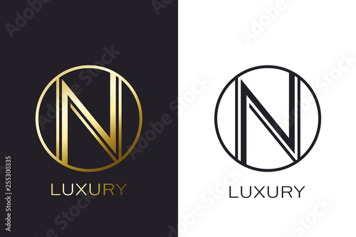 Logo N Monogram gold letter seal, mockup elegant business card. Vector Illustration