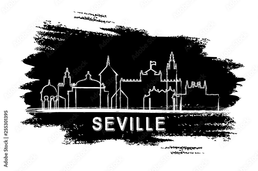 Seville Spain City Skyline Silhouette. Hand Drawn Sketch.