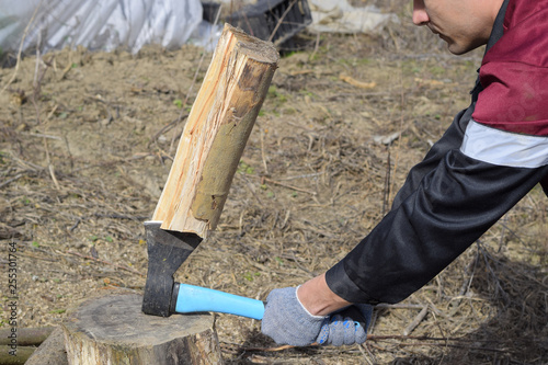 Chopping wood with an ax © eleonimages