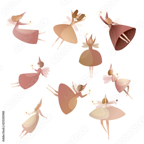 Collection of fabulous fairy on white background.