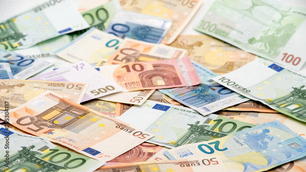Euros bills of different values. Euro cash money Euros bills of different values. Euro cash money