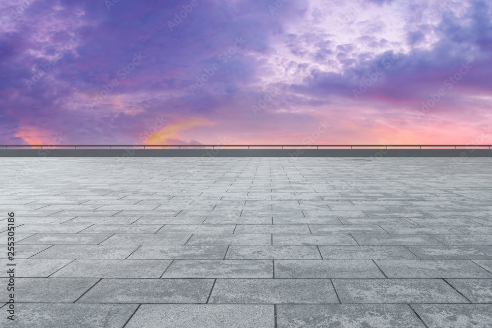 Empty square tiles and beautiful sky scenery