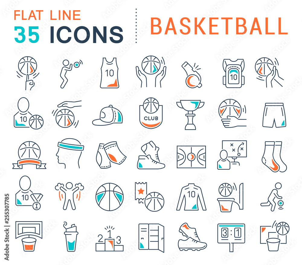 Set Vector Line Icons of Basketball.