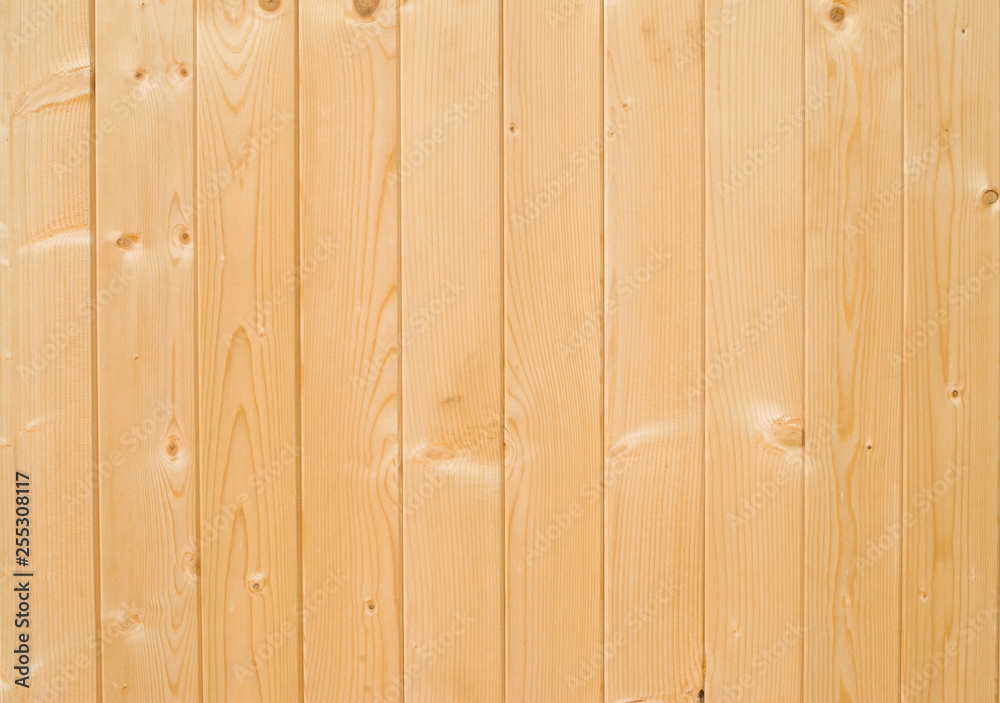 New wooden boards on wall close up