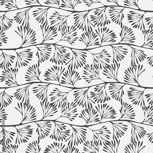 Abstract floral background. Seamless vector pattern. Silhouettes on wavy background.