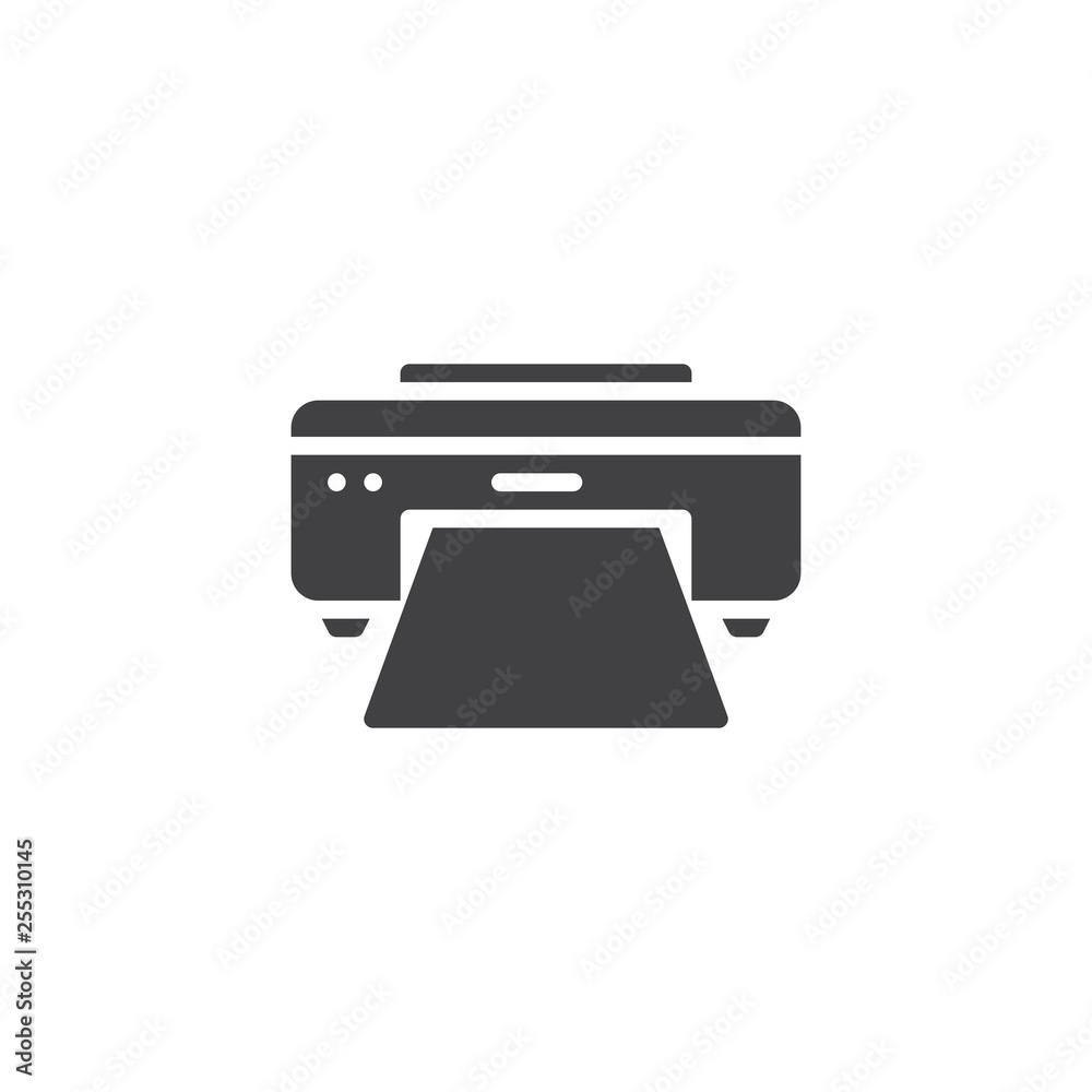 Printer print vector icon. filled flat sign for mobile concept and web design. Printer with paper document glyph icon. Printing symbol, logo illustration. Pixel perfect vector graphics Printer print vector icon. filled flat sign for mobile concept and web design. Printer with paper document glyph icon. Printing symbol, logo illustration. Pixel perfect vector graphics