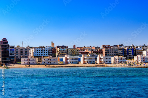 Panoramic view on Hurghada city from the Red sea