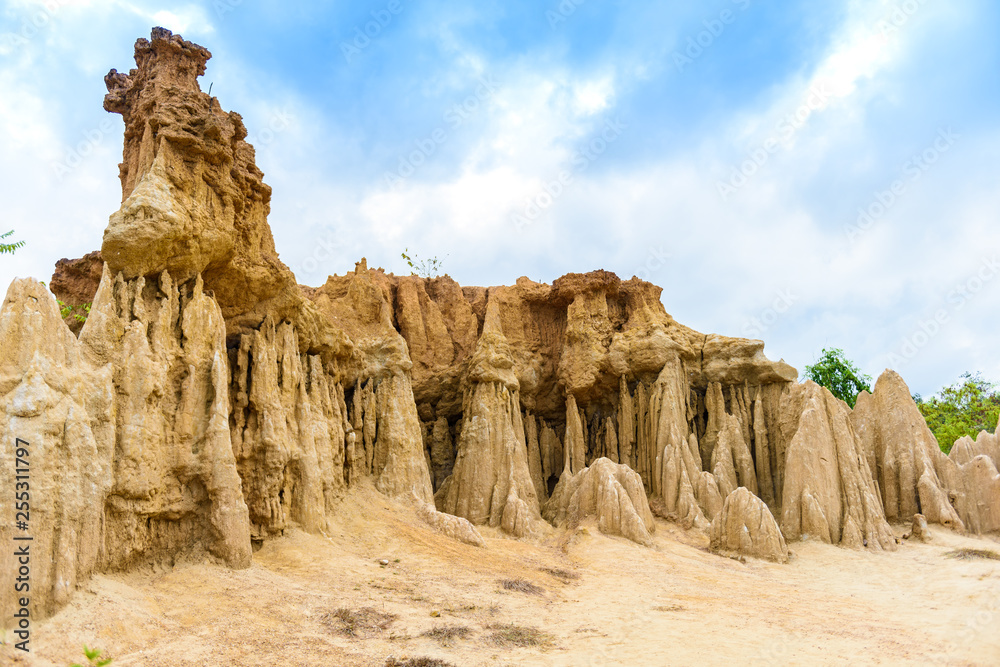 Fototapeta premium landscape of soil textures eroded sandstone pillars, columns and cliffs,