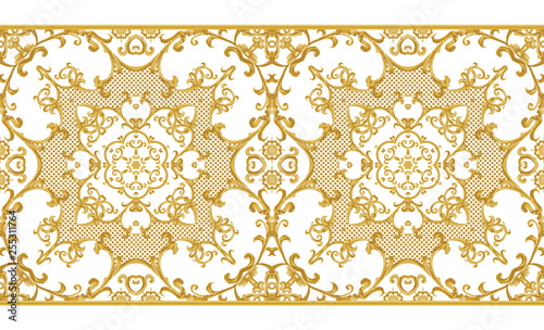 Seamless pattern. Golden textured curls. Oriental style arabesqu