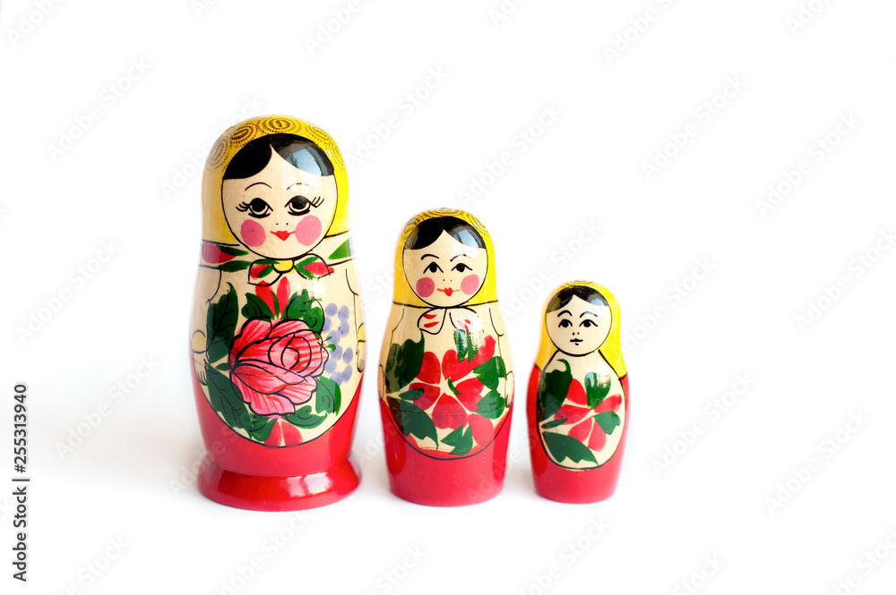 set of matryoshka of 3 pieces on a white background set of matryoshka of 3 pieces on a white background