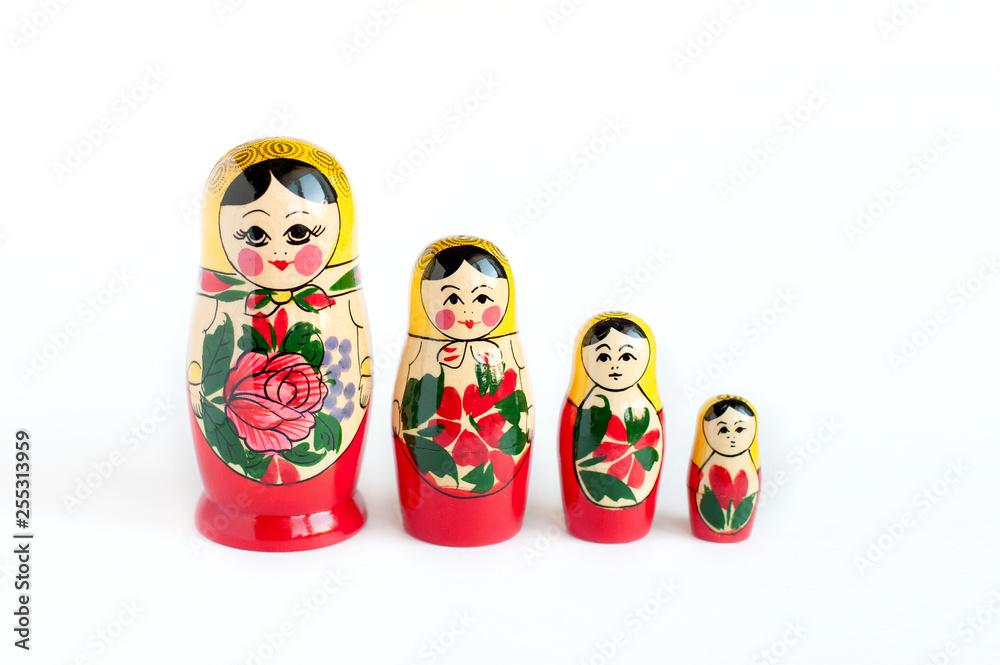 set of matryoshka of 4 pieces on a white background