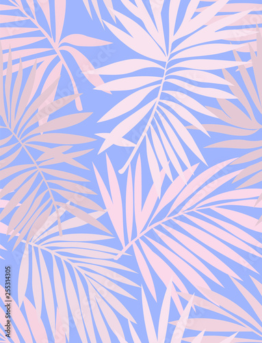 Tropical seamless pattern with leaves. Beautiful tropical isolated leaves. Fashionable summer background with leaves for Tropical seamless pattern. Palm tree leaves. For print  wallpaper  fabric.