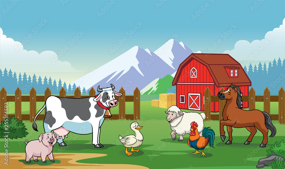 Naklejka premium animals farm with cartoon style