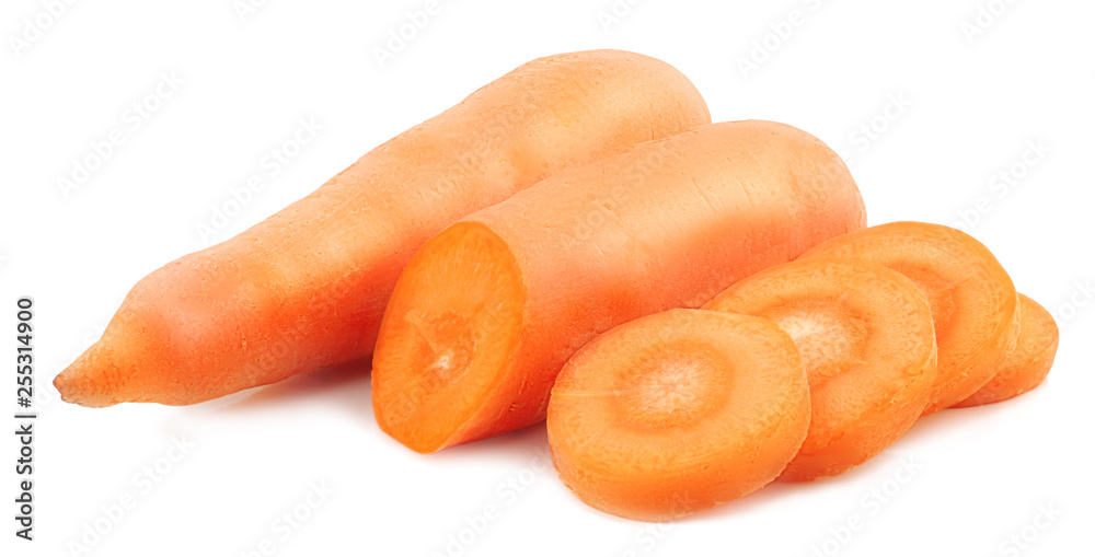 Carrots and slices isolated on white Carrots and slices isolated on white