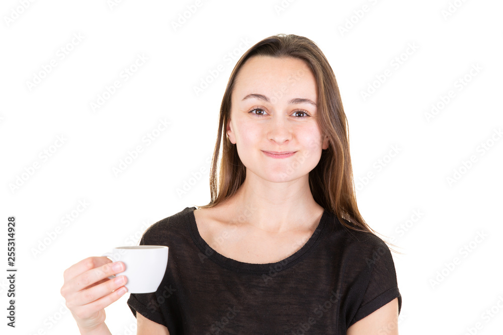 portrait of young woman with cup of coffee portrait of young woman with cup of coffee