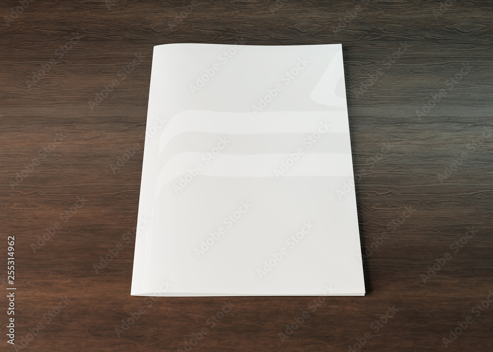 White magazine cover mockup on wood 3d rendering White magazine cover mockup on wood 3d rendering