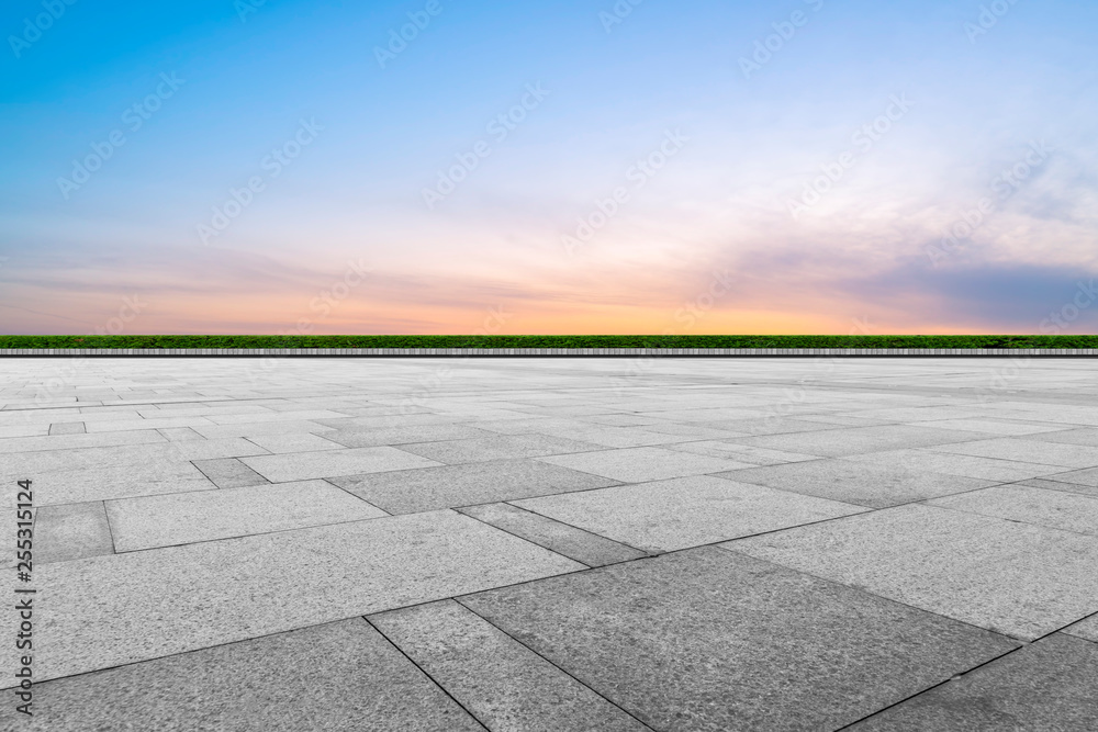 Fototapeta premium Empty square tiles and beautiful sky scenery