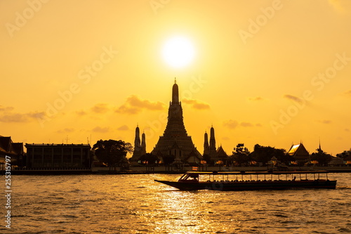 Wat Arun Temple at sunset in bangkok Thailand. Wat Arun is a Buddhist temple in Bangkok Yai district of Bangkok, Thailand,