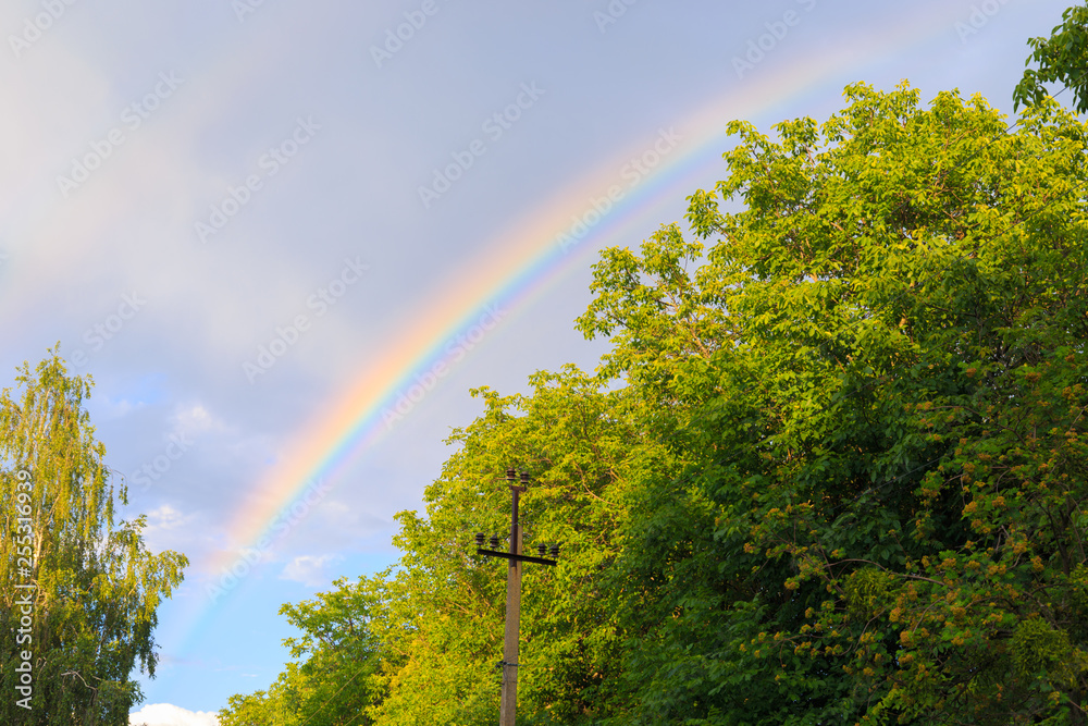 landscape with rainbow and trees landscape with rainbow and trees