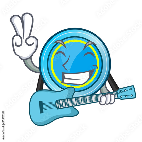With guitar frisbee toys in the character shape