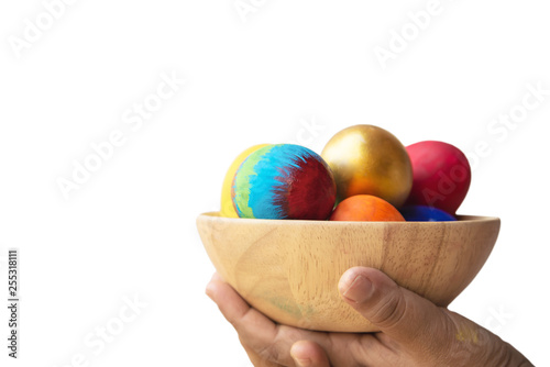 Child showing colorful Easter eggs happily - Easter holiday celebration concept