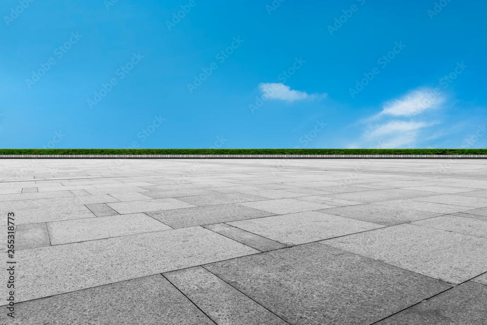 Fototapeta premium Empty square tiles and beautiful sky scenery