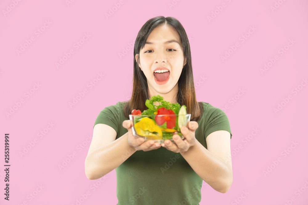 Happy lady holding kichen stuff over copy space background - people home made food preparation concept Happy lady holding kichen stuff over copy space background - people home made food preparation concept
