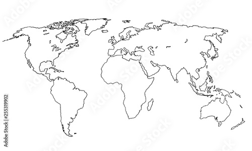 Best doodle world map for your design. Hand drawn freehand editable sketch. Planet Earth simple graphic style. Vector line illustration, EPS 10