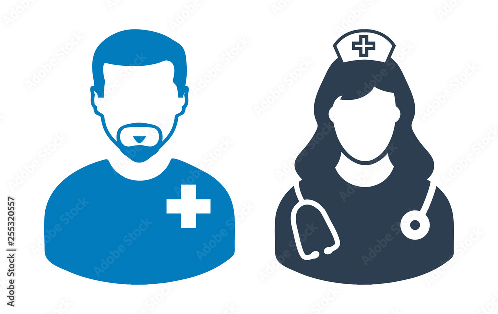 Male patient and nurse icon. Flat style vector EPS. Male patient and nurse icon. Flat style vector EPS.