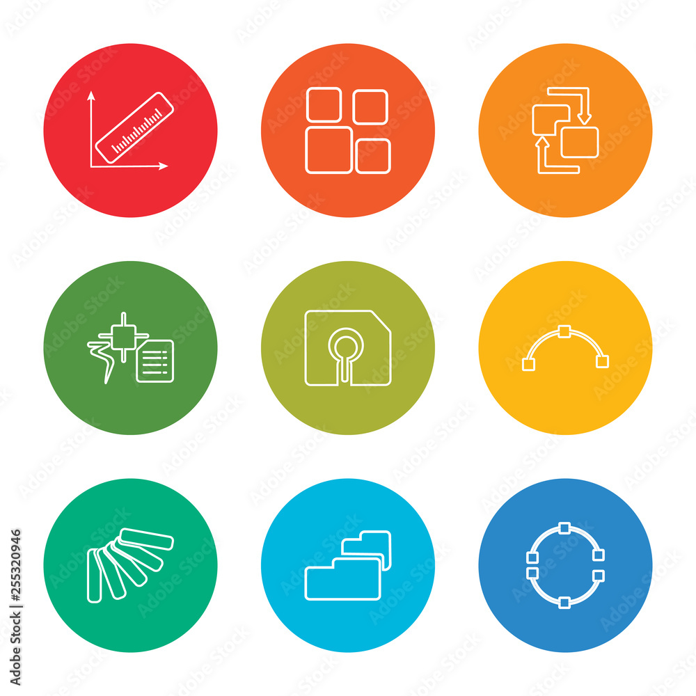 outline stroke rotate, folder, color wheel, , preview, quick selection, change, array, measure, vector line icons set on rounded colorful shapes outline stroke rotate, folder, color wheel, , preview, quick selection, change, array, measure, vector line icons set on rounded colorful shapes