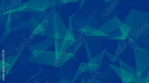 Abstract Beautiful Geometric Background With Moving Lines, Dots And Triangles