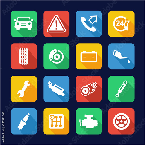 Road Assistance Service Icons Flat Design