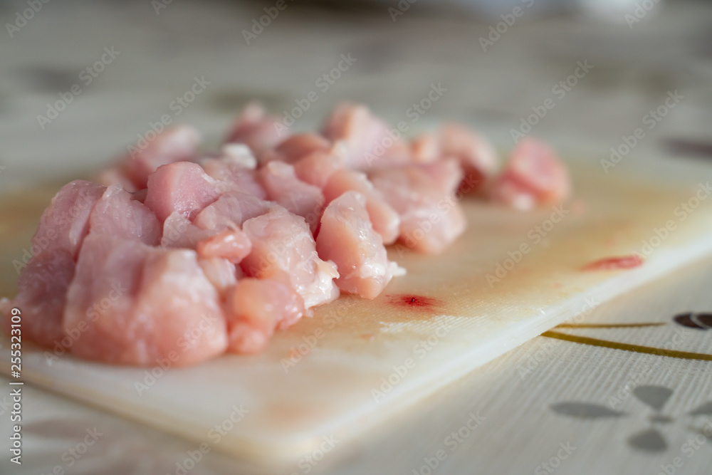 chopped meat food processing in the kitchen with knife chopped meat food processing in the kitchen with knife