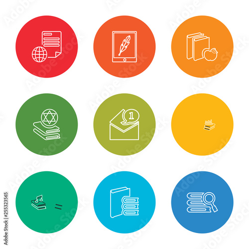 outline stroke book, book, song, book, mail, ebook, paper, vector line icons set on rounded colorful shapes