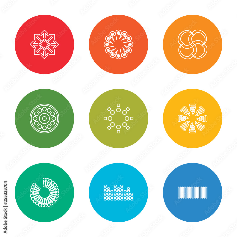 outline stroke loading, loading, loading, vector line icons set on rounded colorful shapes