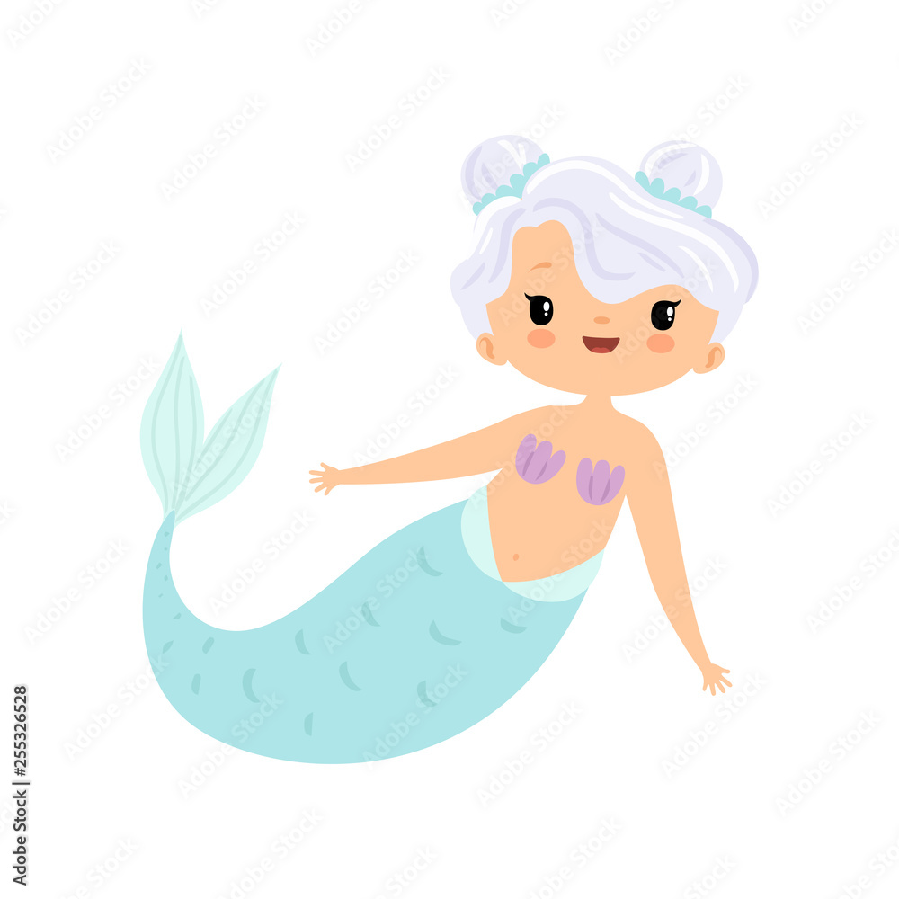 Beautiful Little Mermaid with White Hair, Cute Sea Princess Character Vector Illustration Beautiful Little Mermaid with White Hair, Cute Sea Princess Character Vector Illustration
