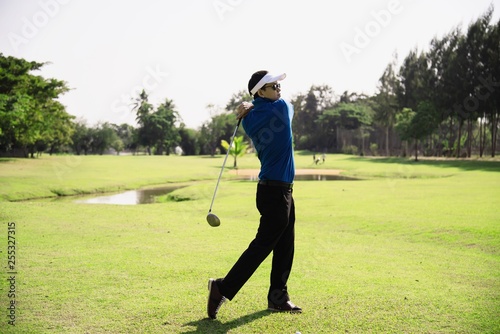 Man play outdoor golf sport activity - people in golf sport concept