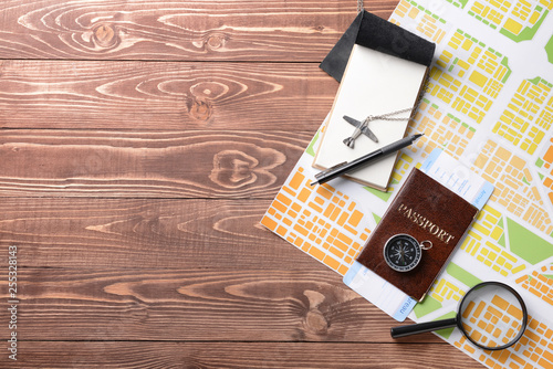 Map with passport, compass ...